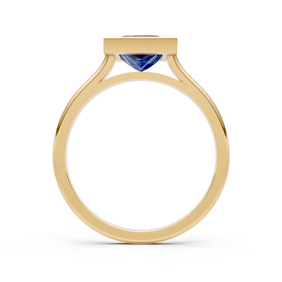 Blue Sapphire Princess Shape Bezel Solitaire Ring