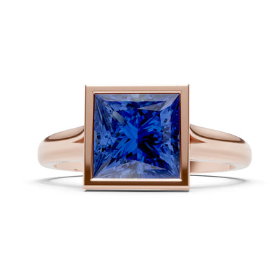 Princess Cut Bezel Gemstone Solitaire Ring
