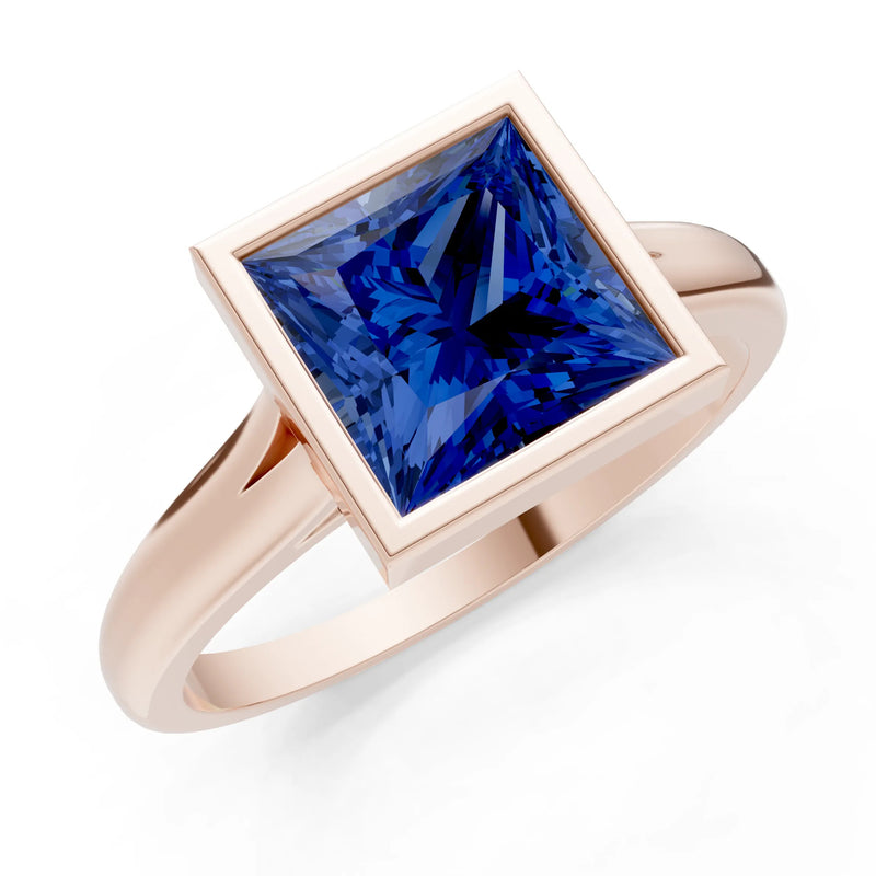 Princess Cut Bezel Gemstone Solitaire Ring