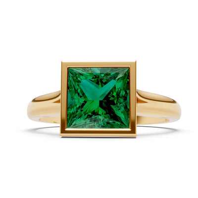 Emerald Princess Shape Bezel Solitaire Ring