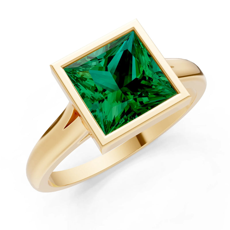 Emerald Princess Shape Bezel Solitaire Ring