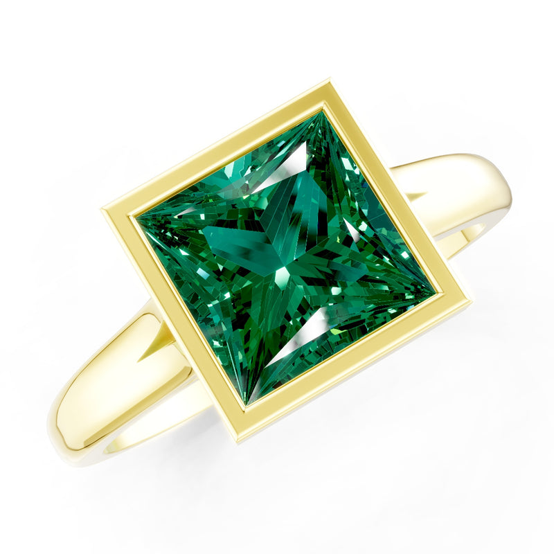 Princess Cut Bezel Gemstone Solitaire Ring
