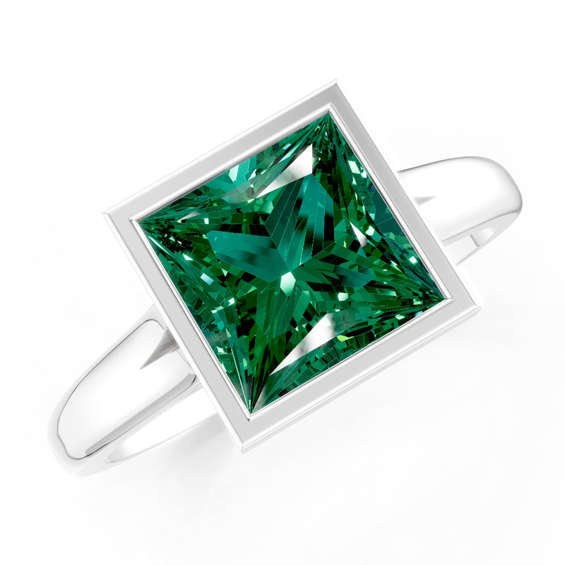 Princess Cut Bezel Gemstone Solitaire Ring