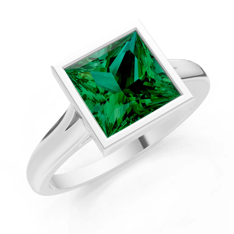 Emerald Princess Shape Bezel Solitaire Ring