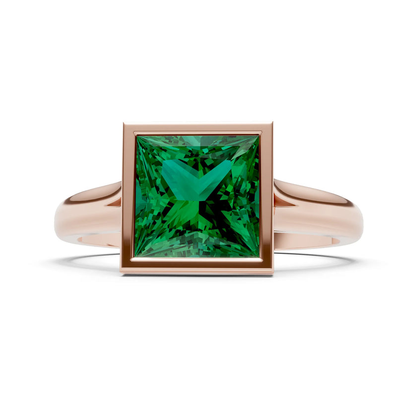 Emerald Princess Shape Bezel Solitaire Ring