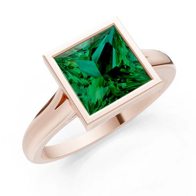 Princess Cut Bezel Gemstone Solitaire Ring