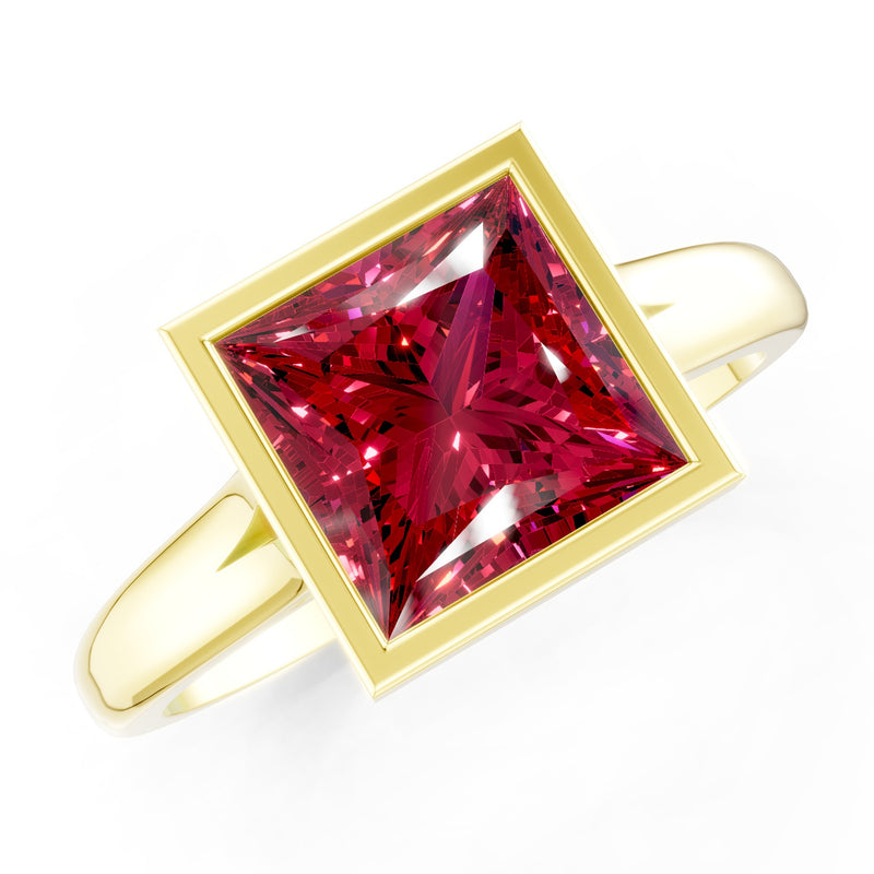 Princess Cut Bezel Gemstone Solitaire Ring