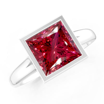 Princess Cut Bezel Gemstone Solitaire Ring