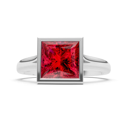 Ruby Princess Shape Bezel Solitaire Ring