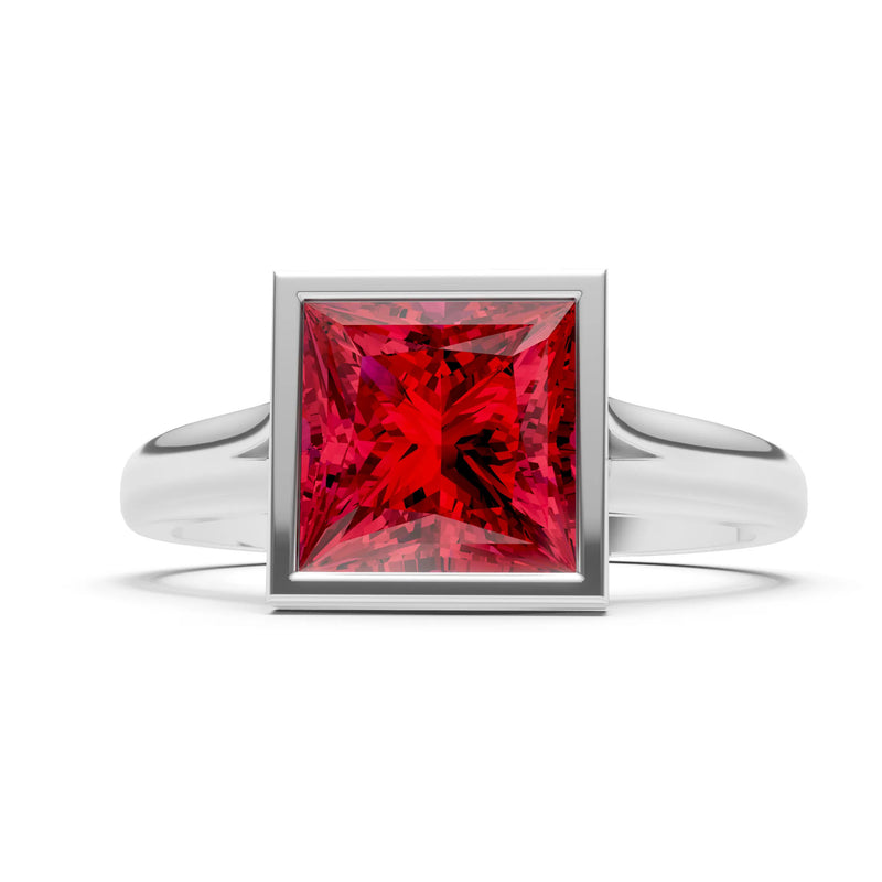 Ruby Princess Shape Bezel Solitaire Ring
