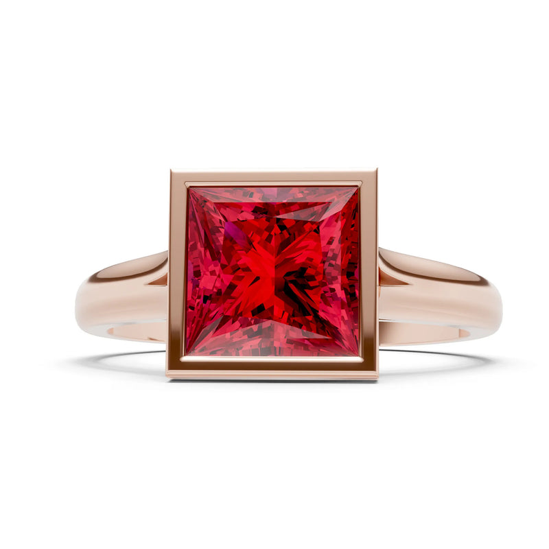 Princess Cut Bezel Gemstone Solitaire Ring