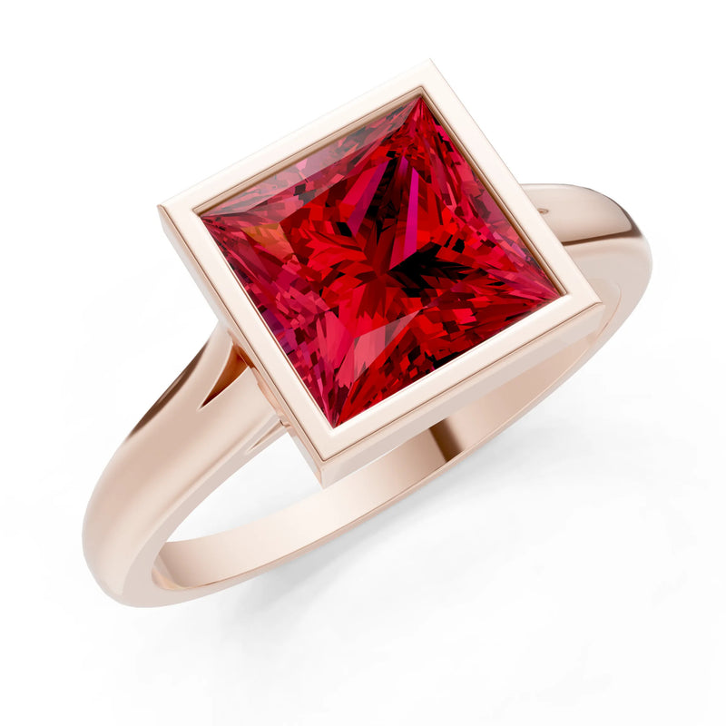 Princess Cut Bezel Gemstone Solitaire Ring