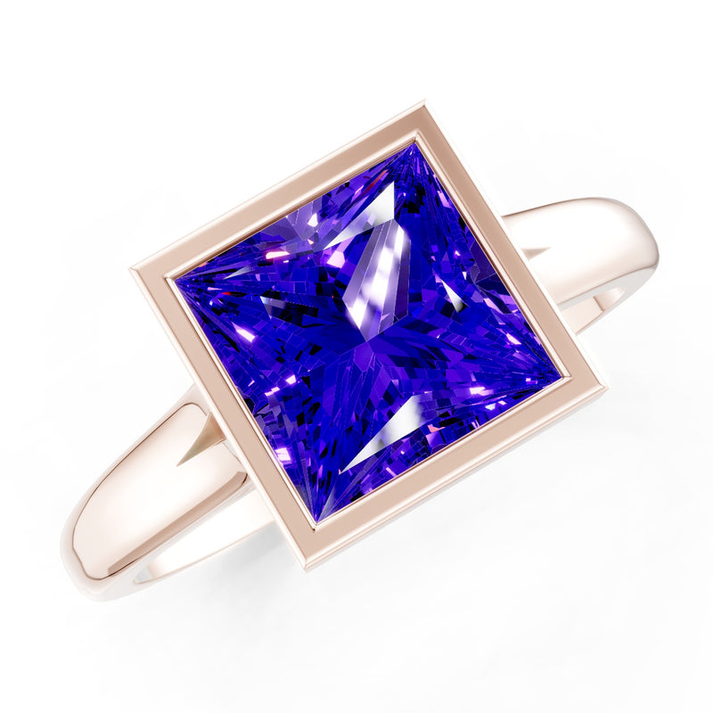 Princess Cut Bezel Gemstone Solitaire Ring