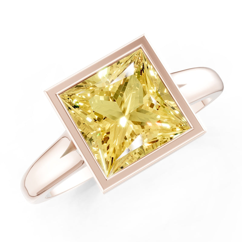 Princess Cut Bezel Gemstone Solitaire Ring