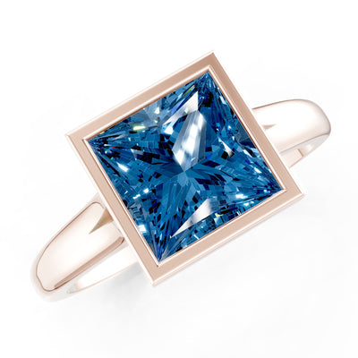 Princess Cut Bezel Gemstone Solitaire Ring