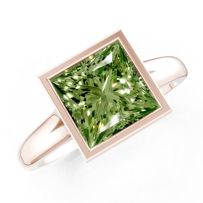 Princess Cut Bezel Gemstone Solitaire Ring