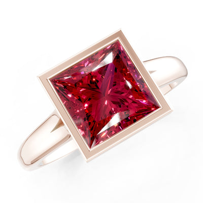Princess Cut Bezel Gemstone Solitaire Ring