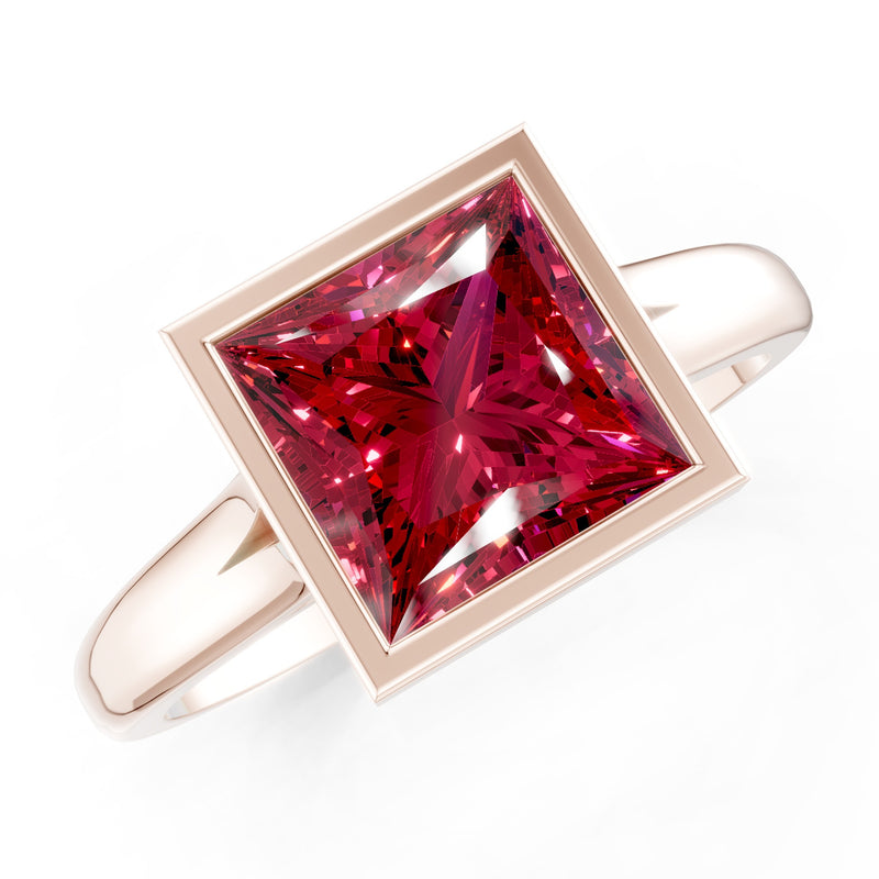Princess Cut Bezel Gemstone Solitaire Ring