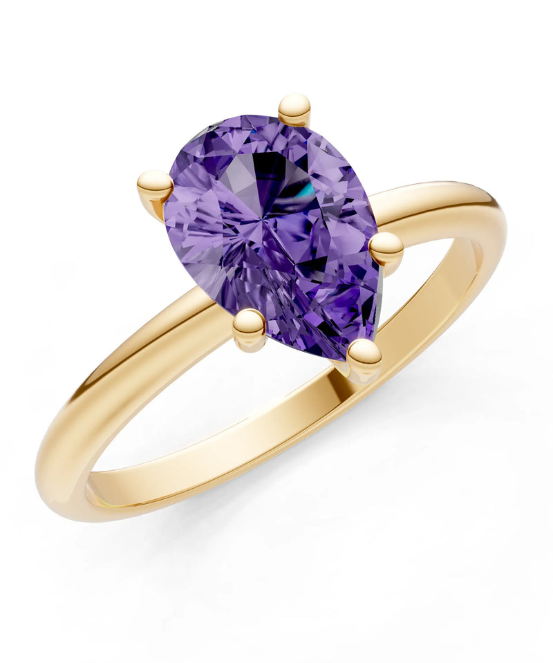 Amethyst 5 Prong Pear Shape Solitaire Engagement Ring