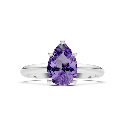 Amethyst 5 Prong Pear Shape Solitaire Engagement Ring