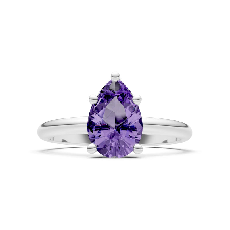 Amethyst 5 Prong Pear Shape Solitaire Engagement Ring