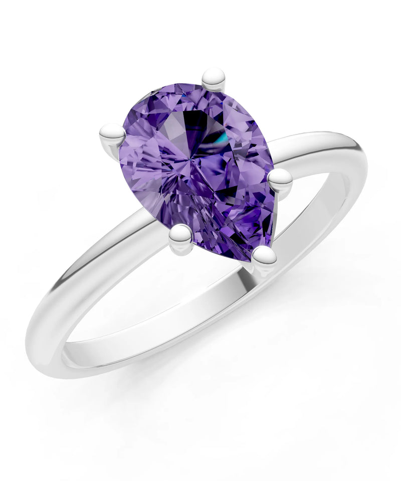 Amethyst 5 Prong Pear Shape Solitaire Engagement Ring