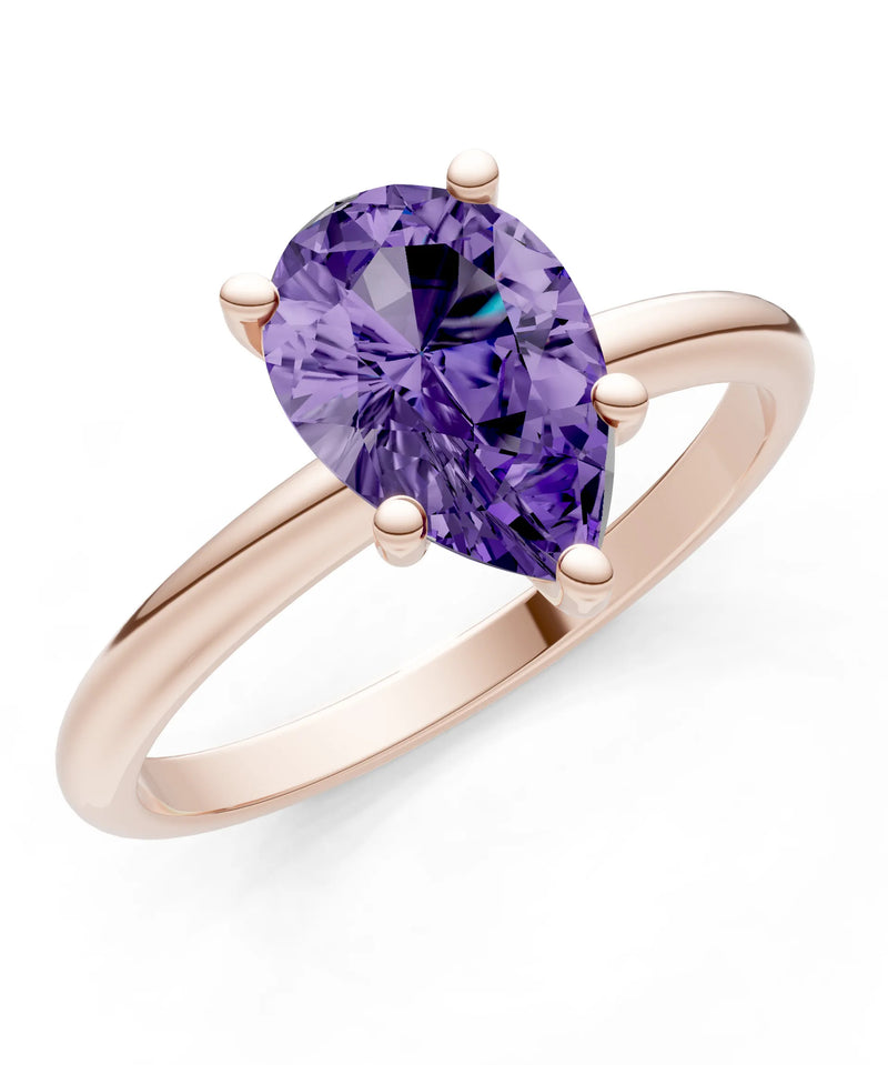 Amethyst 5 Prong Pear Shape Solitaire Engagement Ring