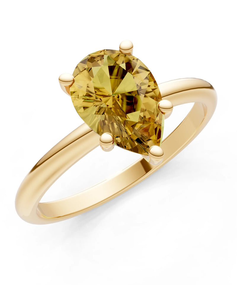 Citrine 5 Prong Pear Shape Solitaire Engagement Ring