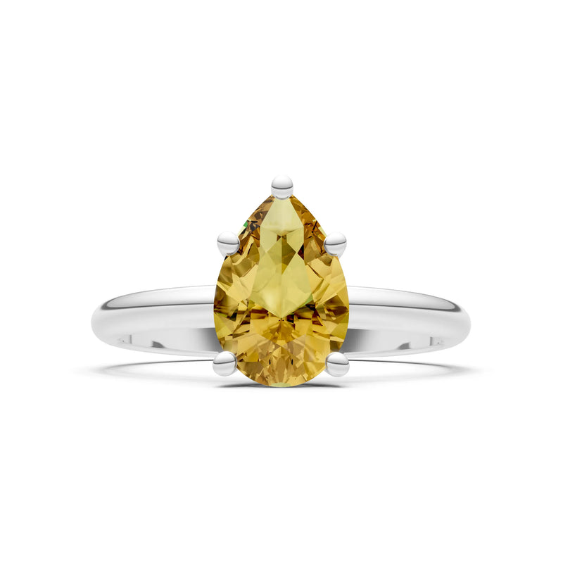 Citrine 5 Prong Pear Shape Solitaire Engagement Ring