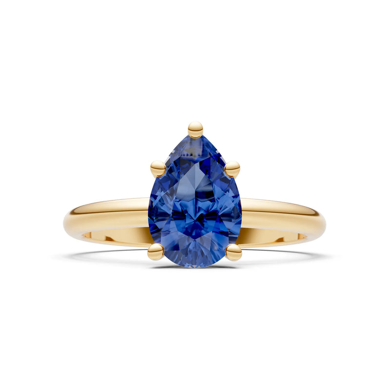 Blue Sapphire 5 Prong Pear Shape Solitaire Engagement Ring