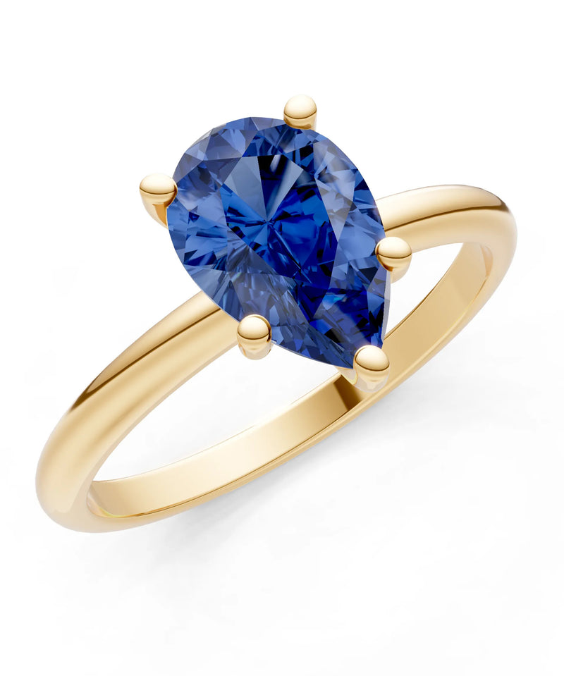 Blue Sapphire 5 Prong Pear Shape Solitaire Engagement Ring