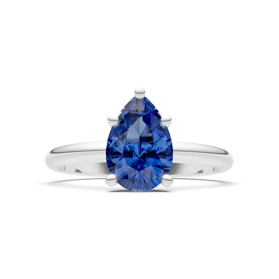 Blue Sapphire 5 Prong Pear Shape Solitaire Engagement Ring