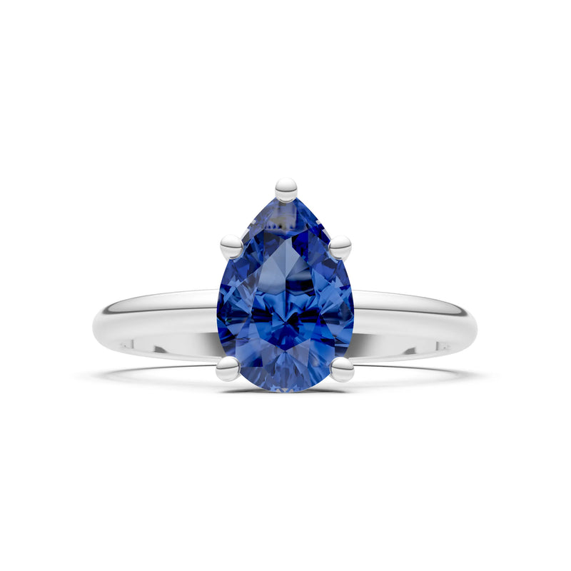 Blue Sapphire 5 Prong Pear Shape Solitaire Engagement Ring