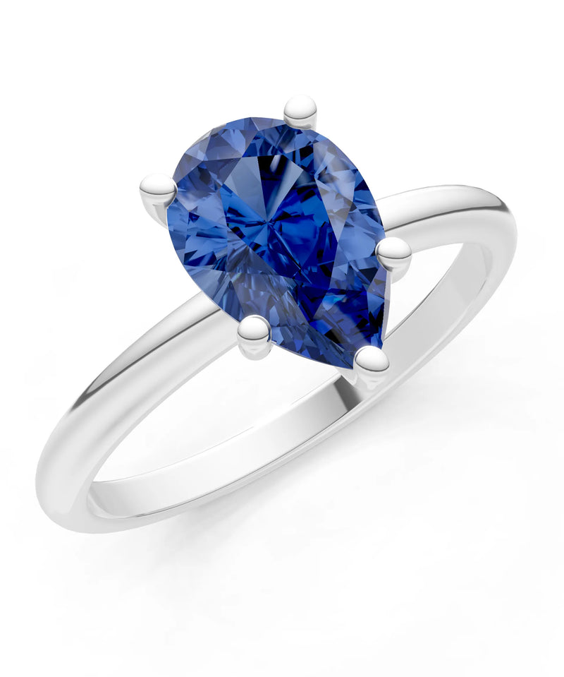 Blue Sapphire 5 Prong Pear Shape Solitaire Engagement Ring