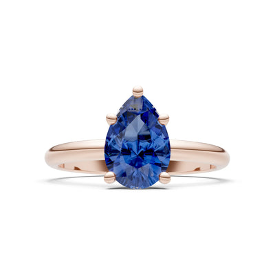 Blue Sapphire 5 Prong Pear Shape Solitaire Engagement Ring