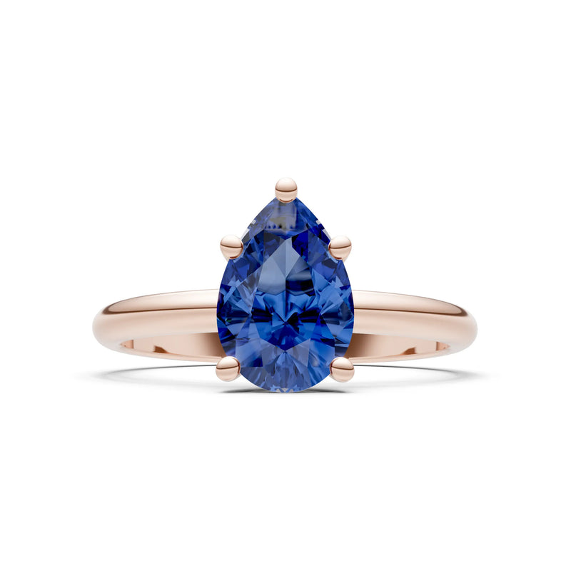 Blue Sapphire 5 Prong Pear Shape Solitaire Engagement Ring