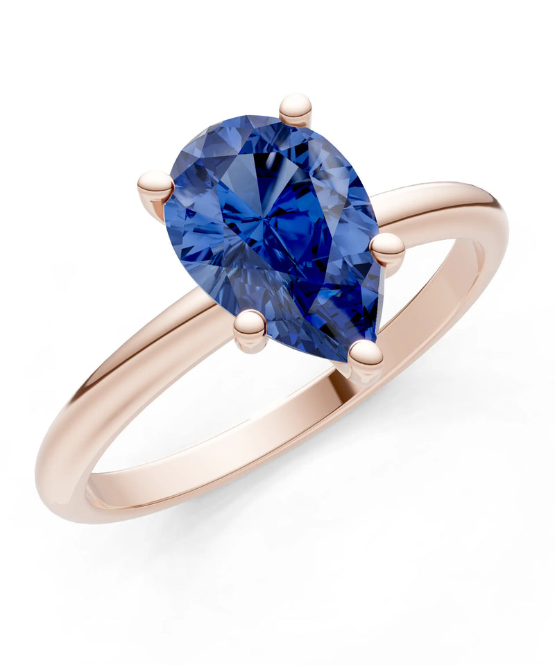 Blue Sapphire 5 Prong Pear Shape Solitaire Engagement Ring