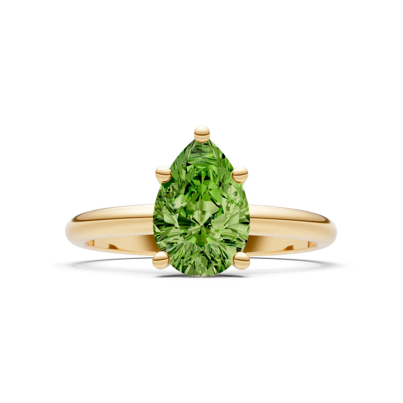 Peridot 5 Prong Pear Shape Solitaire Engagement Ring