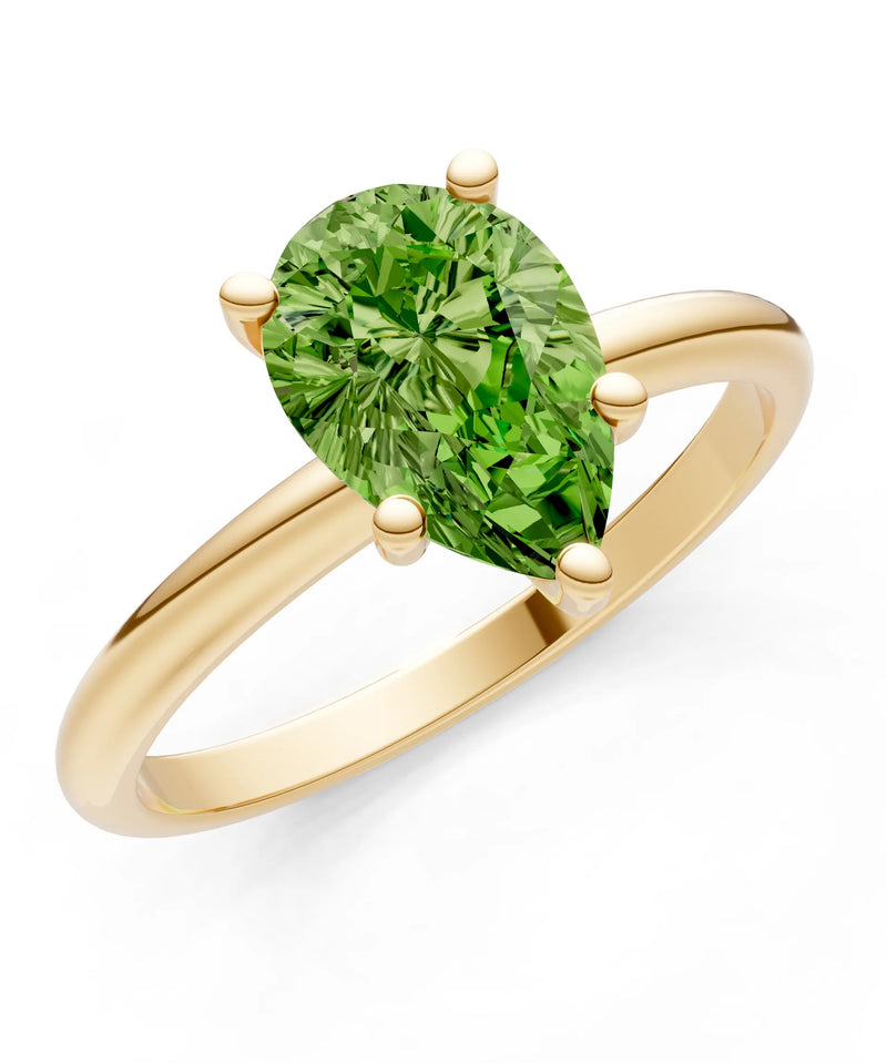 Peridot 5 Prong Pear Shape Solitaire Engagement Ring