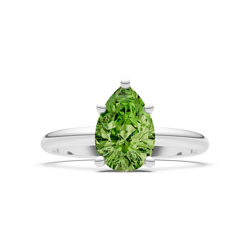 Peridot 5 Prong Pear Shape Solitaire Engagement Ring