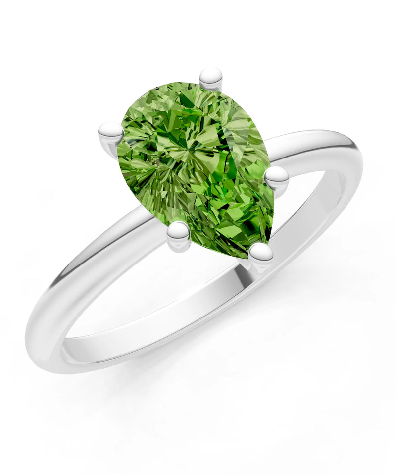 Peridot 5 Prong Pear Shape Solitaire Engagement Ring