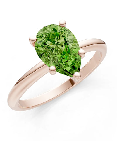 Peridot 5 Prong Pear Shape Solitaire Engagement Ring