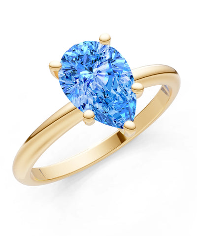 Swiss Blue Topaz 5 Prong Pear Shape Solitaire Engagement Ring