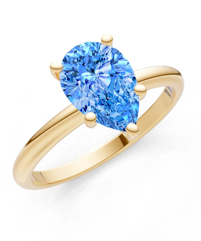 Swiss Blue Topaz 5 Prong Pear Shape Solitaire Engagement Ring
