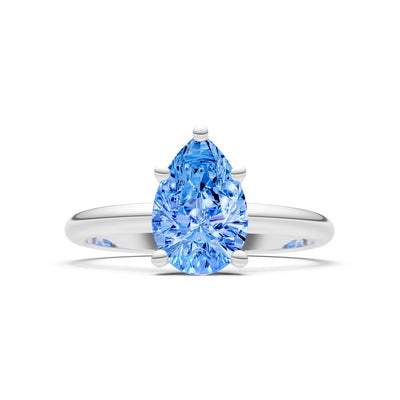 Swiss Blue Topaz 5 Prong Pear Shape Solitaire Engagement Ring
