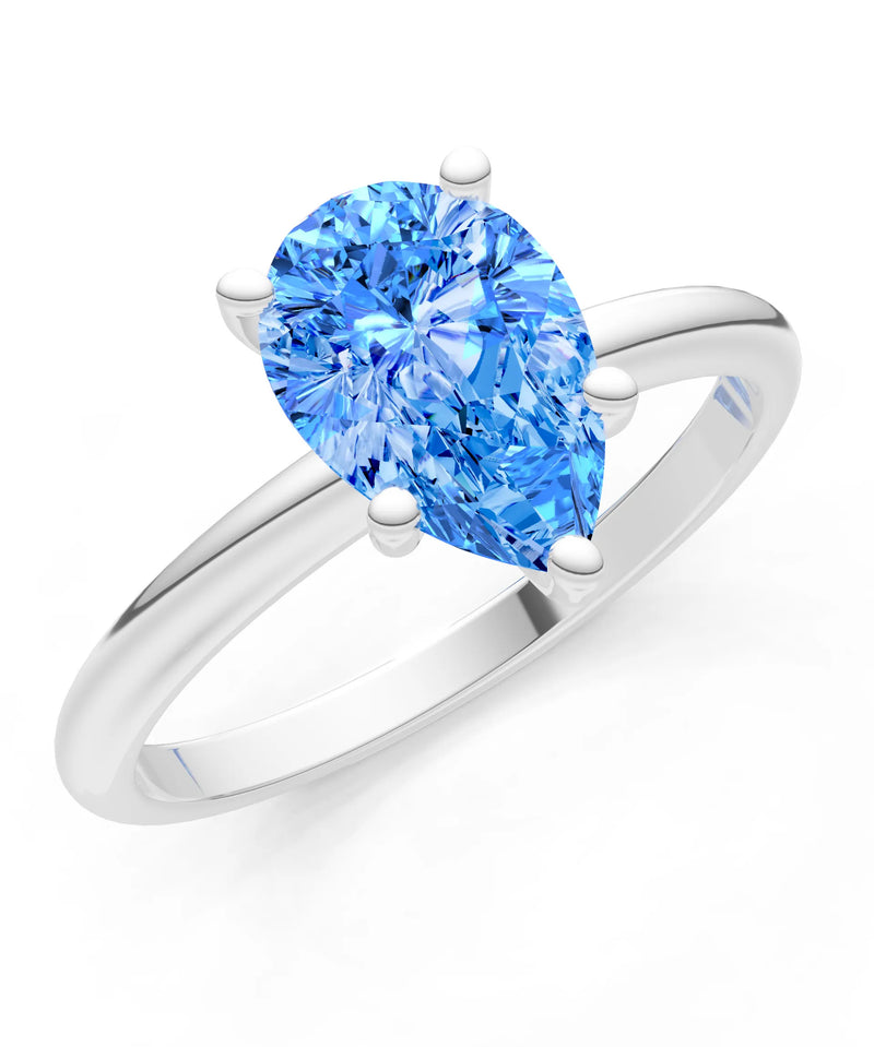 Swiss Blue Topaz 5 Prong Pear Shape Solitaire Engagement Ring