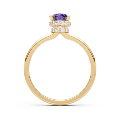 Amethyst Pear Hidden Double Halo Engagement Ring