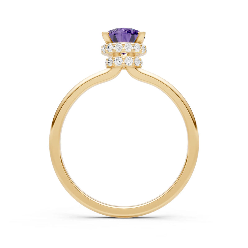 Amethyst Pear Hidden Double Halo Engagement Ring