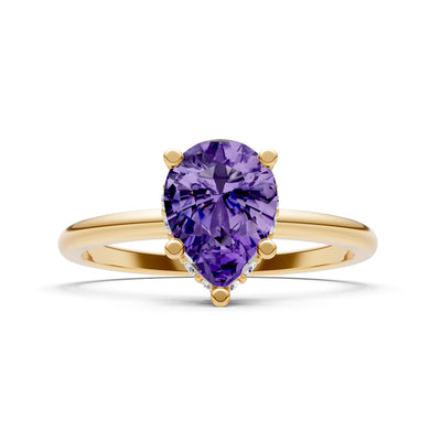 Amethyst Pear Hidden Double Halo Engagement Ring