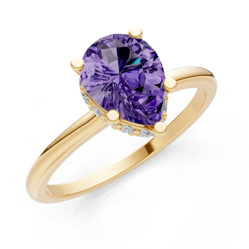 Pear Hidden Double Halo Engagement Ring